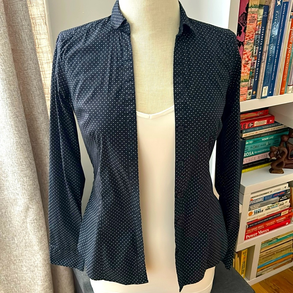 Polka dot black and white button down